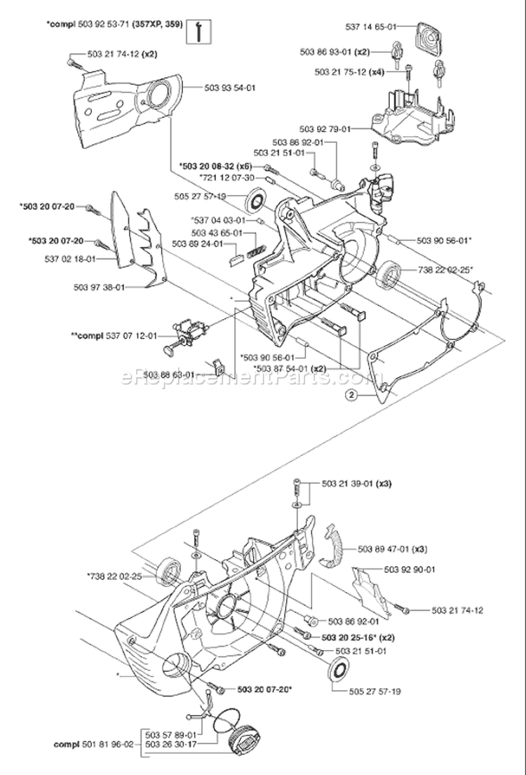 Page E Diagram and Parts List for 357 XP 2003-04 Husqvarna Chainsaw
