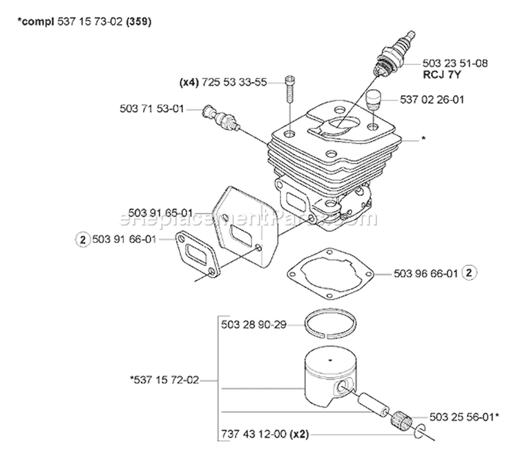 Page J Diagram and Parts List for 2007-03 Husqvarna Chainsaw