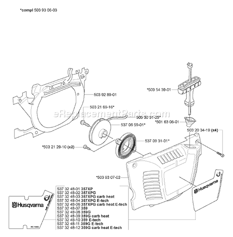 Page M Diagram and Parts List for 2007-03 Husqvarna Chainsaw