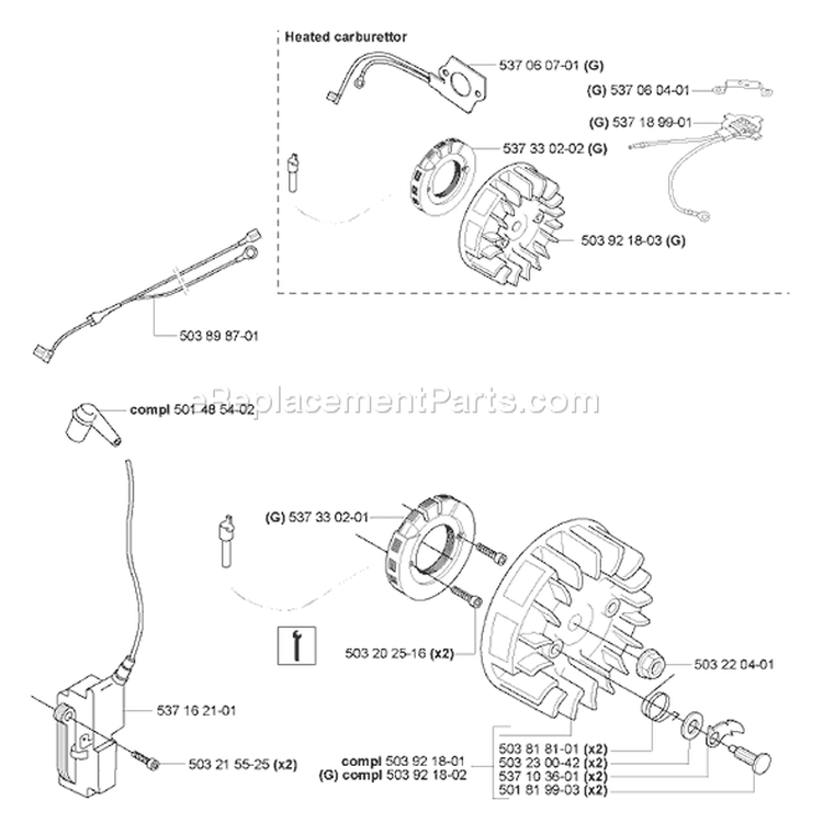 Page H Diagram and Parts List for 2007-03 Husqvarna Chainsaw