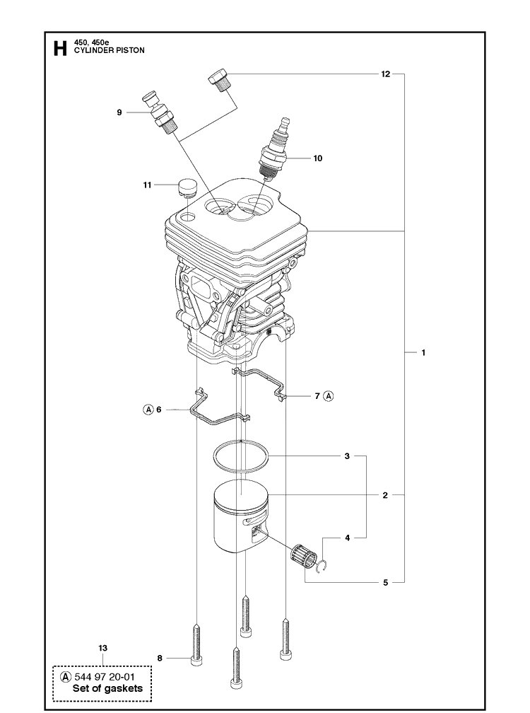 Cylinder Piston Diagram and Parts List for 2011-07 Husqvarna Chainsaw