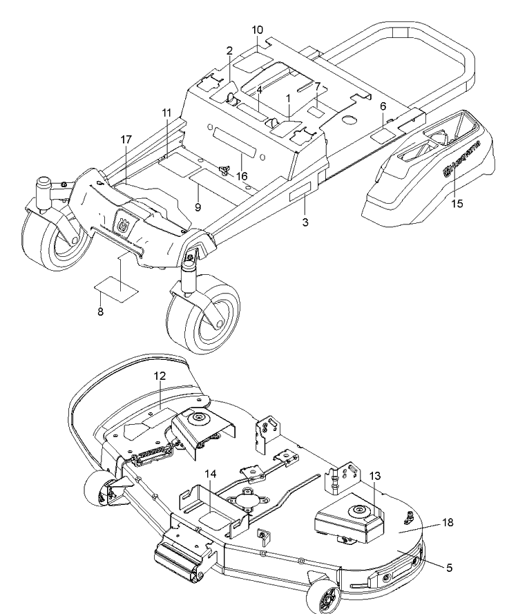 Decals Diagram and Parts List for Z254F (96795400100)(2018-10) Husqvarna Lawn Mower