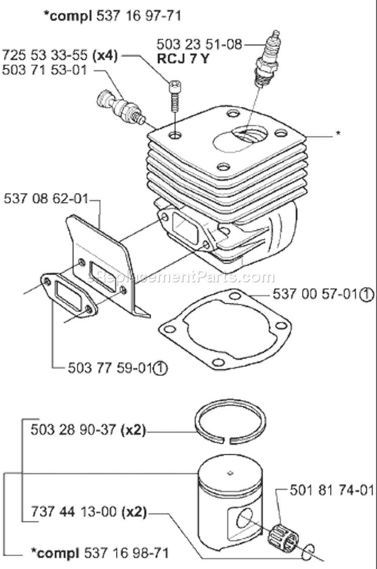 Page K Diagram and Parts List for EPA 2001-04 Husqvarna Chainsaw