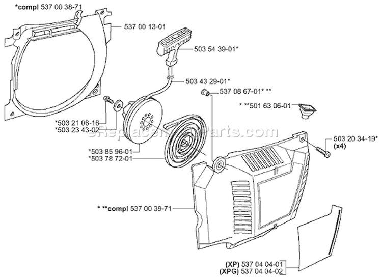 Page L Diagram and Parts List for EPA 2001-04 Husqvarna Chainsaw