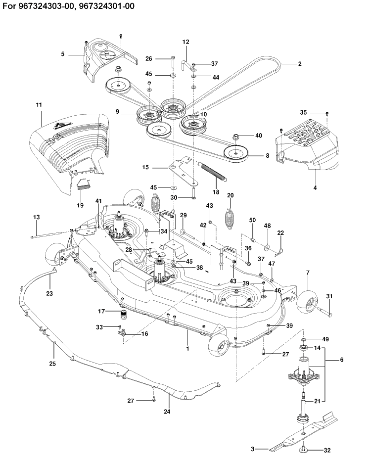 Mower Deck / Cutting Deck Diagram and Parts List for  Husqvarna Lawn Mower