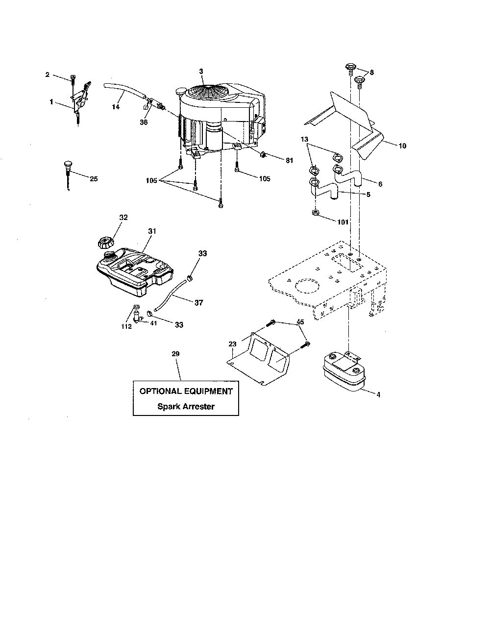 Engine Diagram and Parts List for  Husqvarna Lawn Tractor