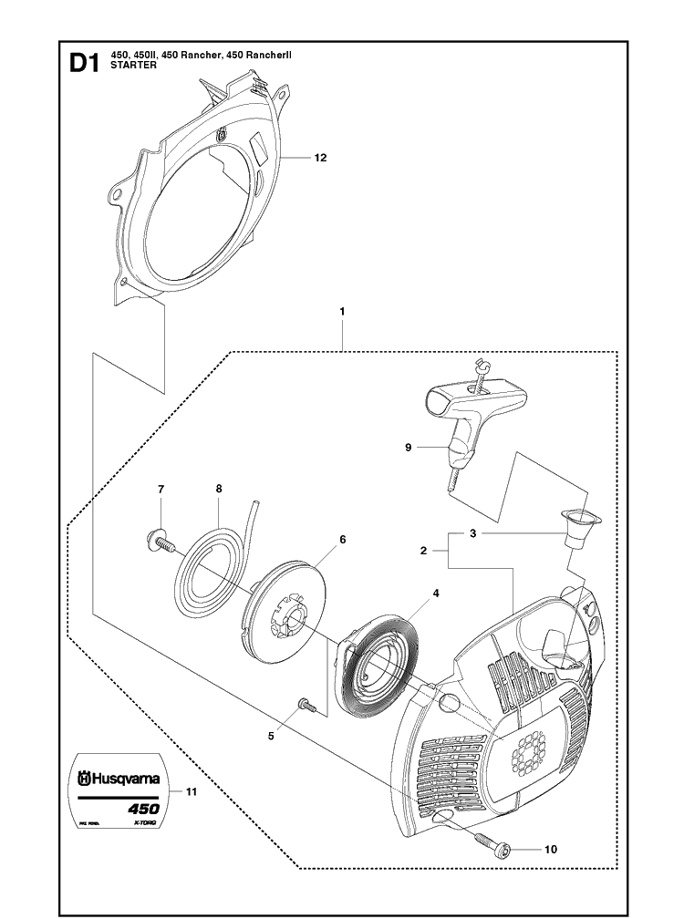 Starter 2 Diagram and Parts List for RancherII Husqvarna Chainsaw