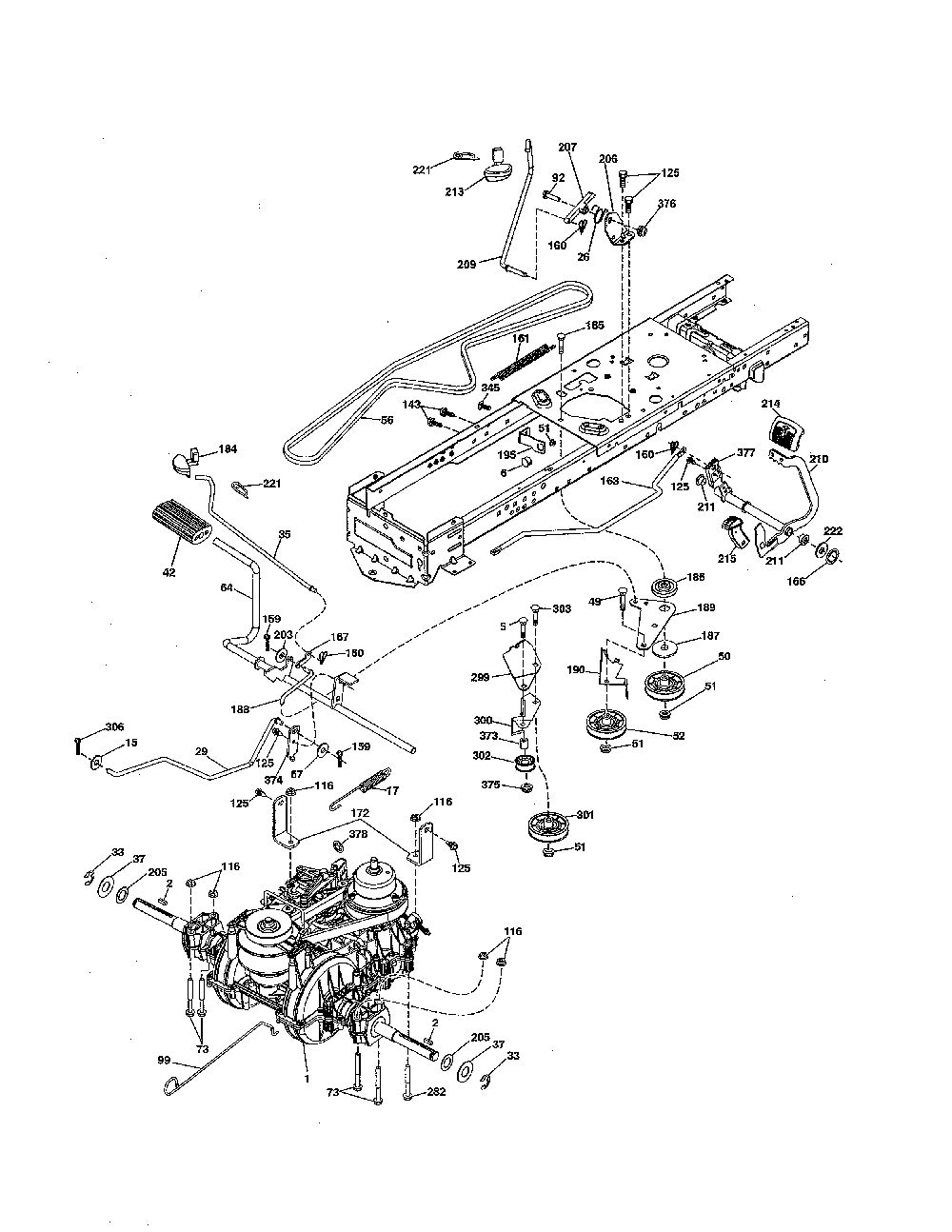 Drive Diagram and Parts List for  Husqvarna Lawn Tractor