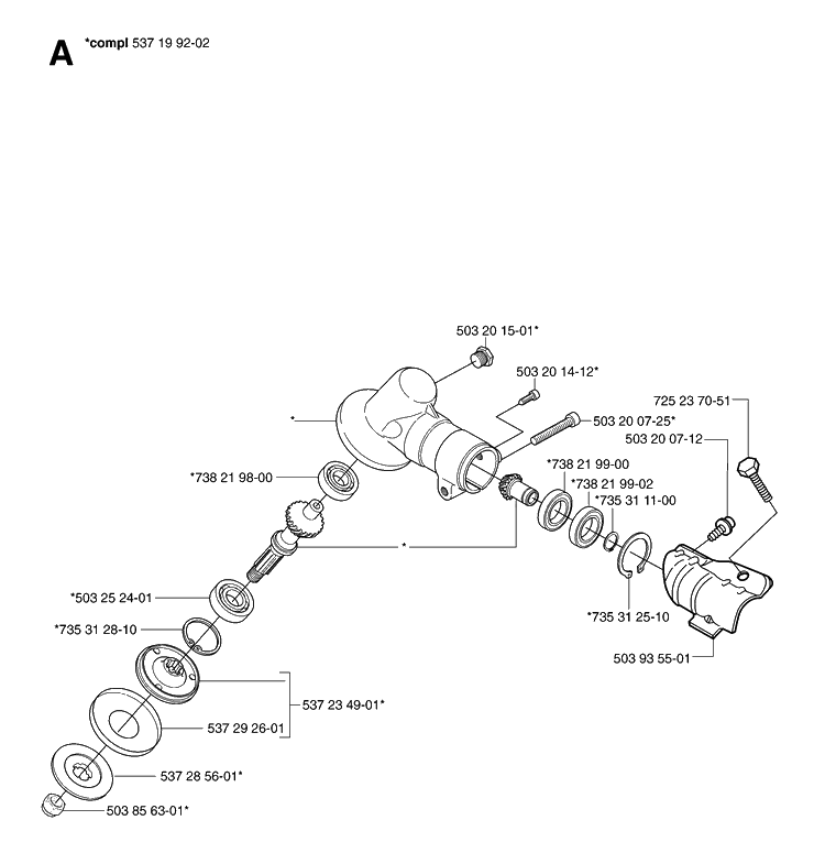 Bevel Gear Diagram and Parts List for 20070100001-20091800000 Husqvarna Edger