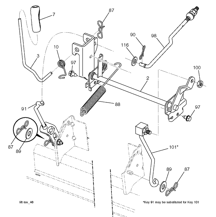 Mower Lift / Deck Lift Diagram and Parts List for (96045004500)(2013-08) Husqvarna Lawn Tractor