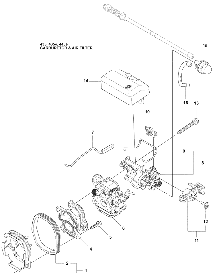 Carb. And Air Filter Diagram and Parts List for 2009-02 Husqvarna Chainsaw