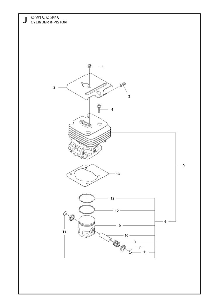 Cylinder Piston Diagram and Parts List for 20111800001-Current Husqvarna Leaf Blower / Vacuum