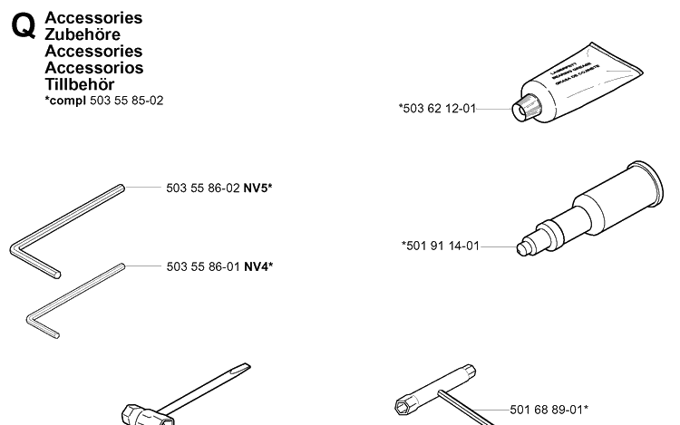 Accessories 2 Diagram and Parts List for 20051000001-20064000000 Husqvarna Chainsaw