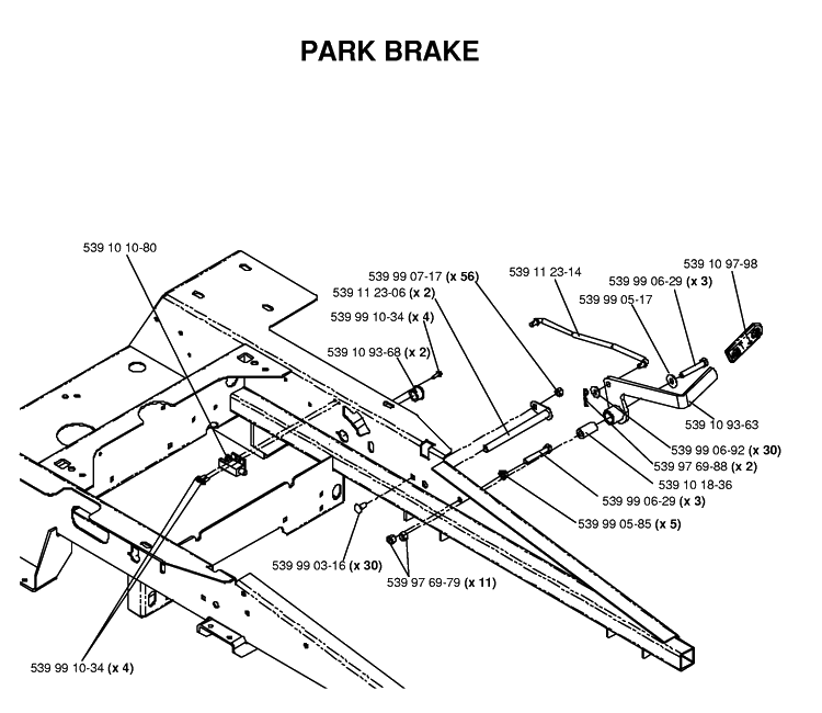 Parking Brake Diagram and Parts List for (968999374)(2006-02) Husqvarna Lawn Mower