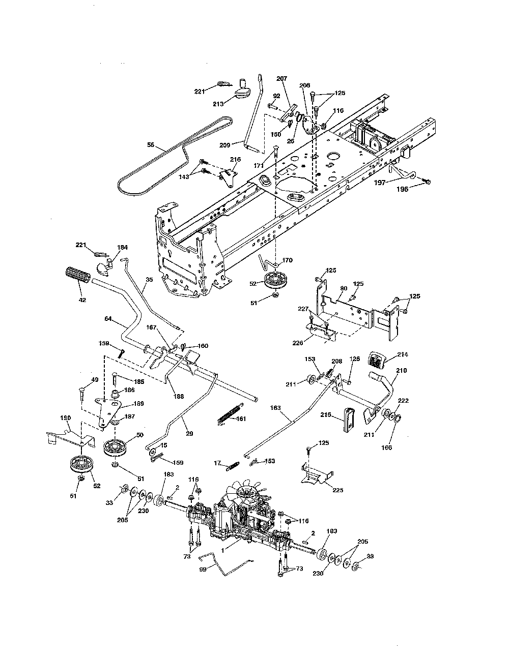 Drive Diagram and Parts List for  Husqvarna Lawn Tractor