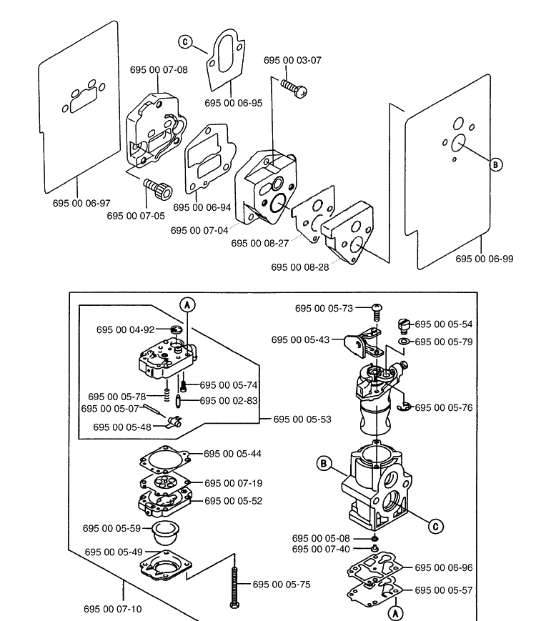 Carburetor Diagram and Parts List for (Carb II)(2001-04) Husqvarna Leaf Blower / Vacuum