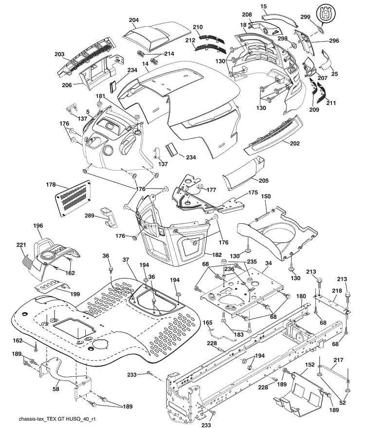 Chassis Diagram and Parts List for (96045001500)(2009-01) Husqvarna Lawn Mower
