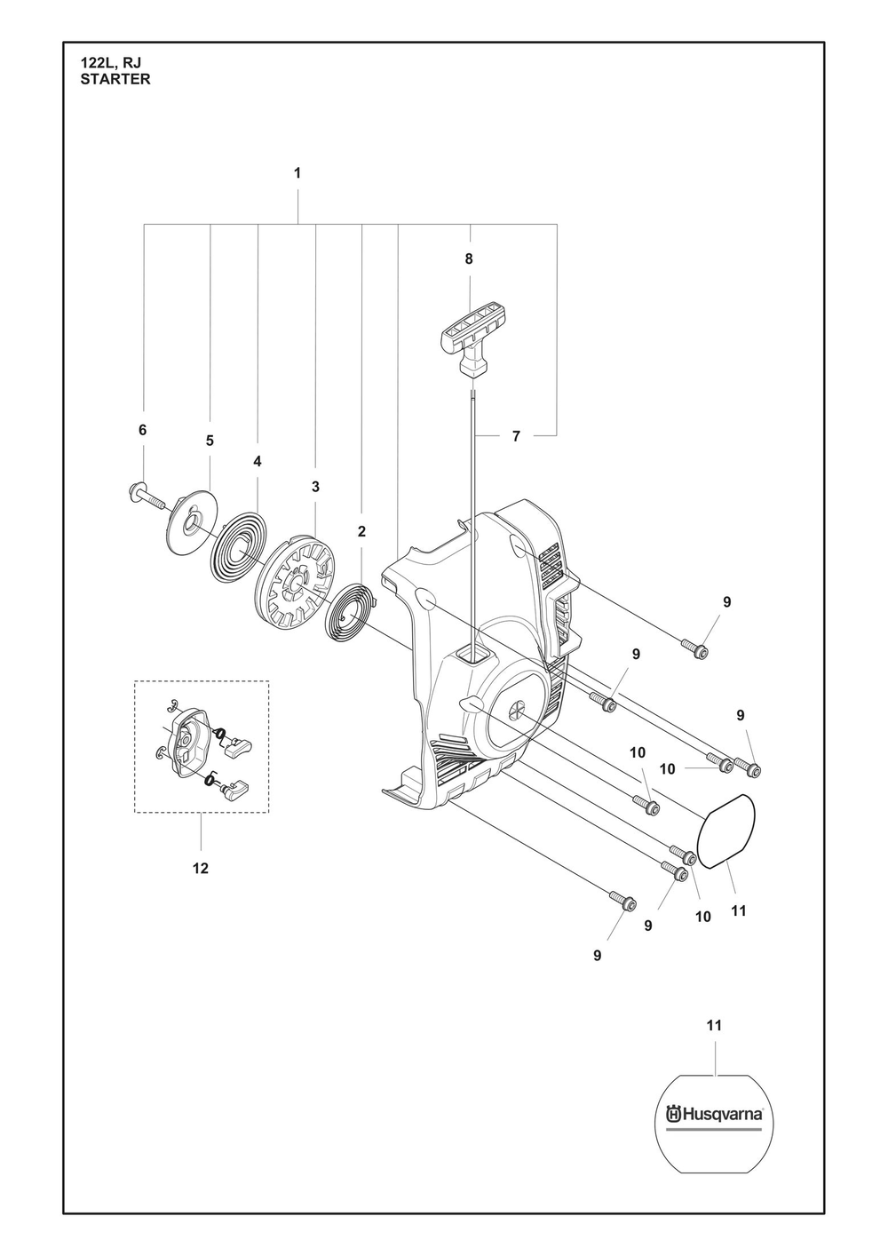 Starter Diagram and Parts List for  Husqvarna Brush Cutter