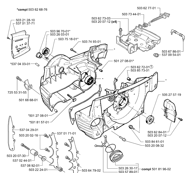 Crankcase Diagram and Parts List for 2003-11 Husqvarna Chainsaw