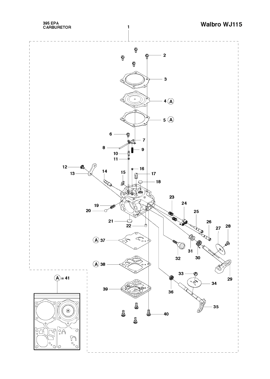 Carburetor Diagram and Parts List for (EPA)(20102200001 - 20163899999) Husqvarna Chainsaw