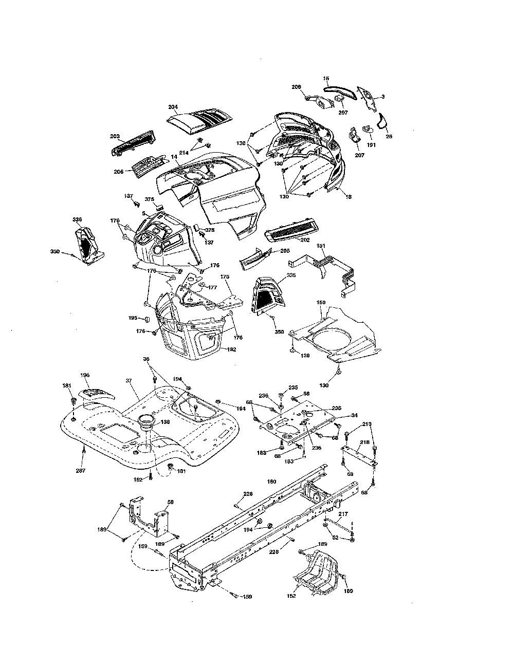 Chassis Diagram and Parts List for  Husqvarna Lawn Tractor