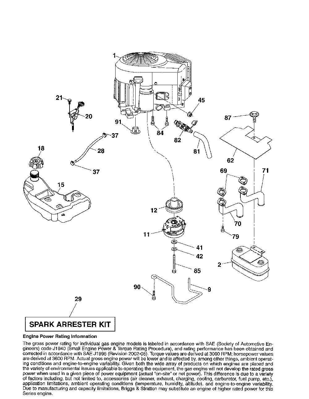 Engine Diagram and Parts List for  Husqvarna Lawn Tractor
