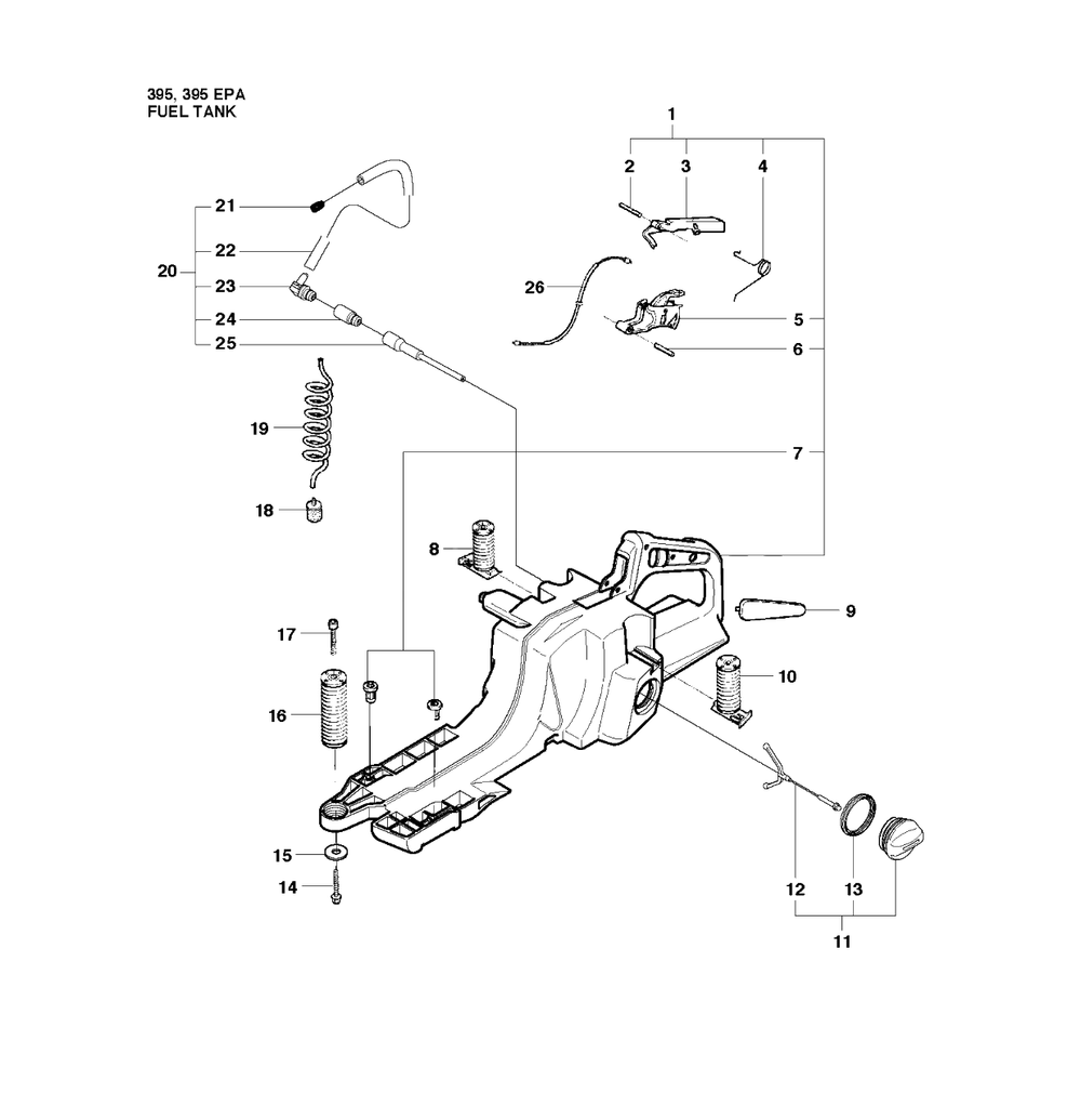 Fuel Tank Diagram and Parts List for (EPA)(20102200001 - 20163899999) Husqvarna Chainsaw