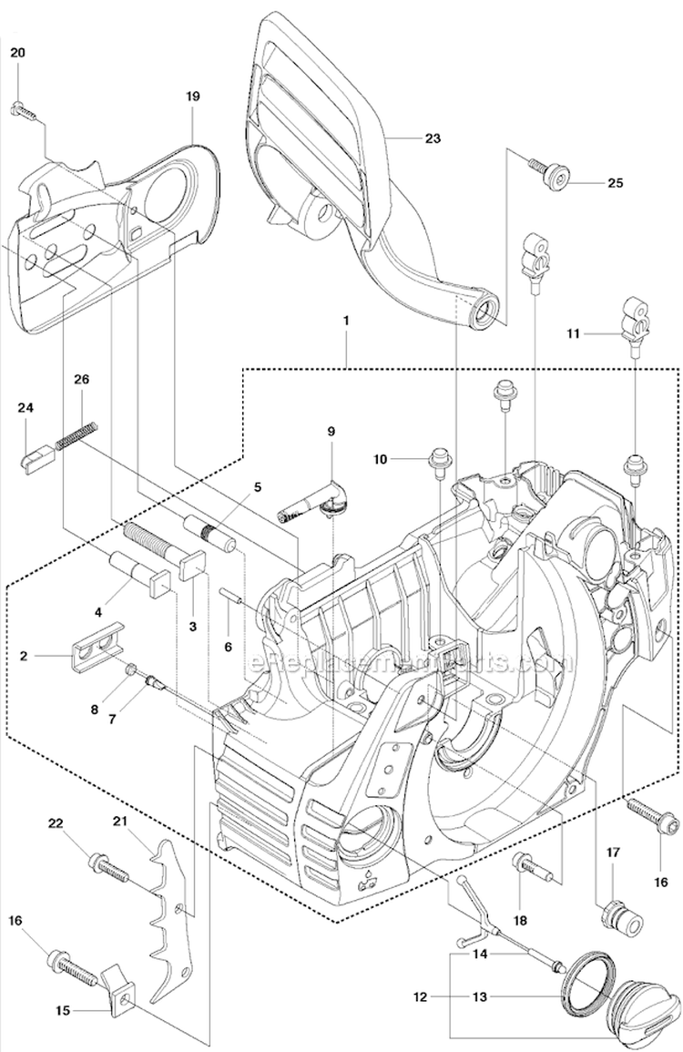 Crankcase Diagram and Parts List for 2011-07 Husqvarna Chainsaw