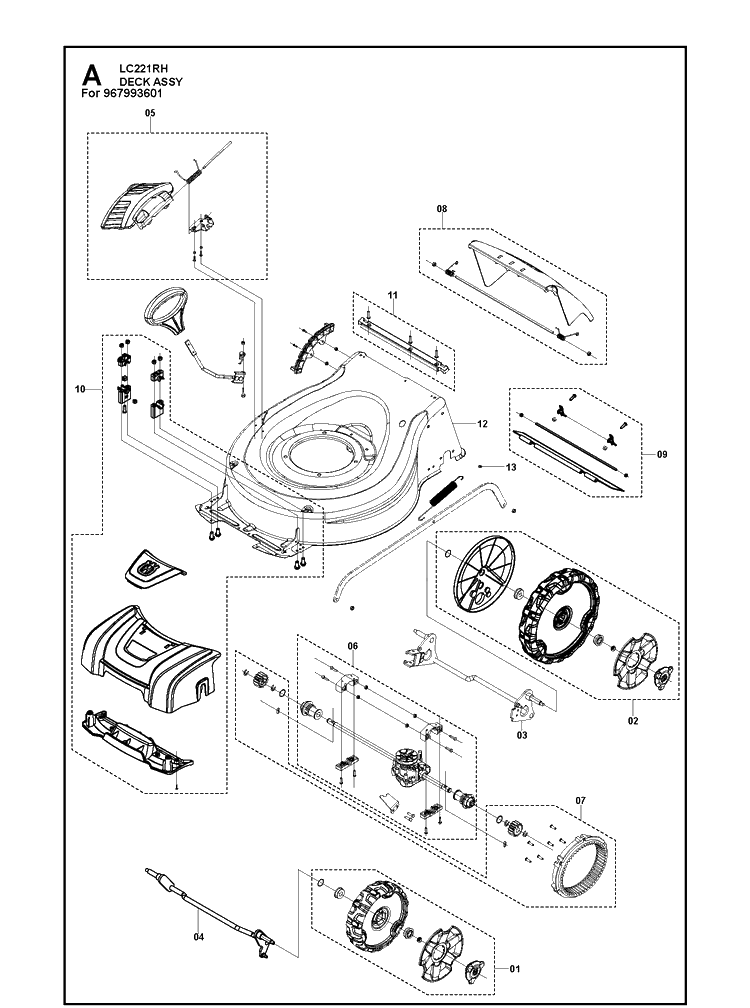 Mower Deck / Cutting Deck Diagram and Parts List for  Husqvarna Lawn Mower