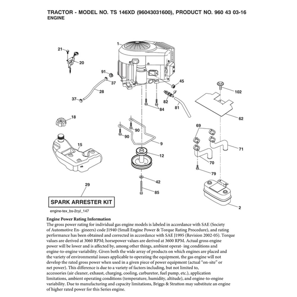 Engine Diagram and Parts List for  Husqvarna Lawn Tractor