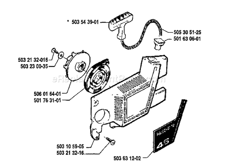 Page J Diagram and Parts List for 1991-06 Husqvarna Chainsaw