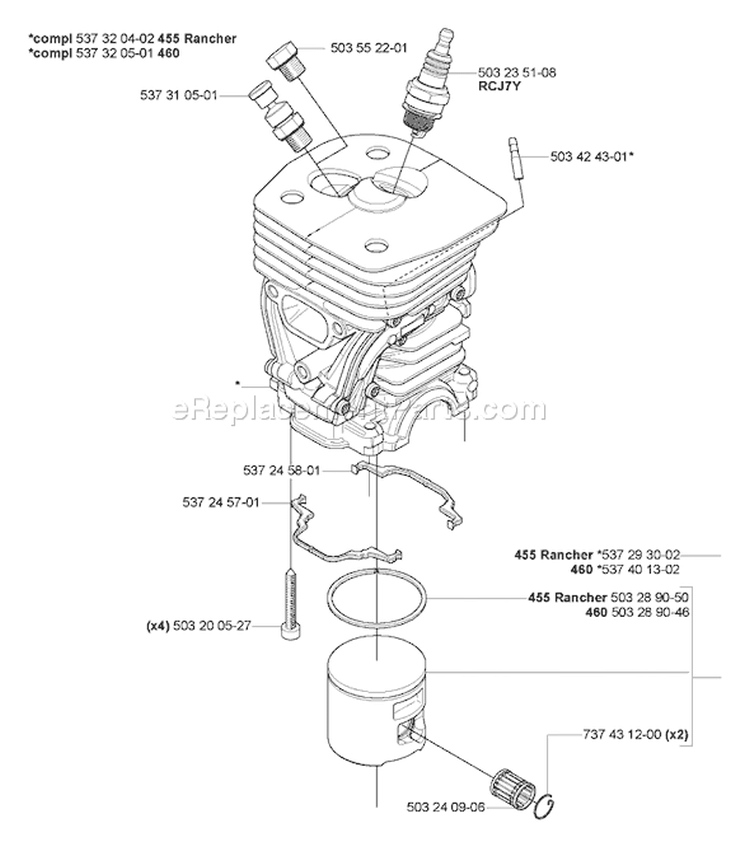 Page J Diagram and Parts List for 2005-03 Husqvarna Chainsaw