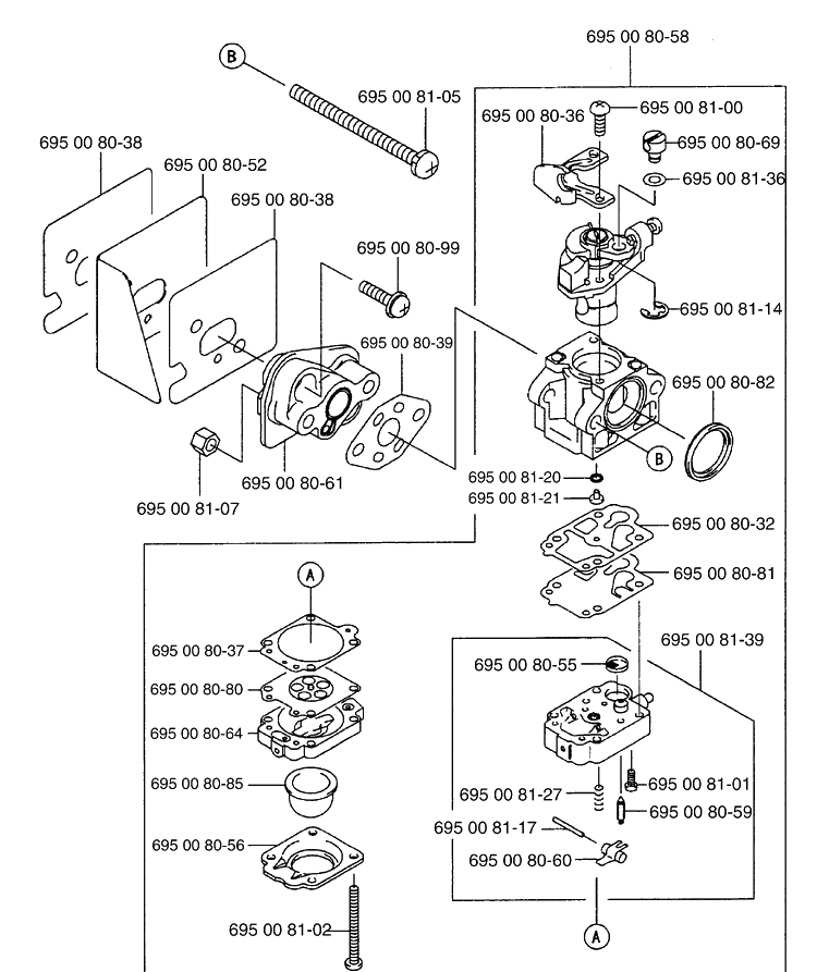 Carburetor Diagram and Parts List for 2003-07 Husqvarna Leaf Blower / Vacuum