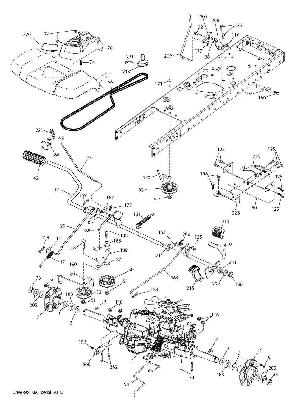 Drive Diagram and Parts List for  Husqvarna Lawn Tractor