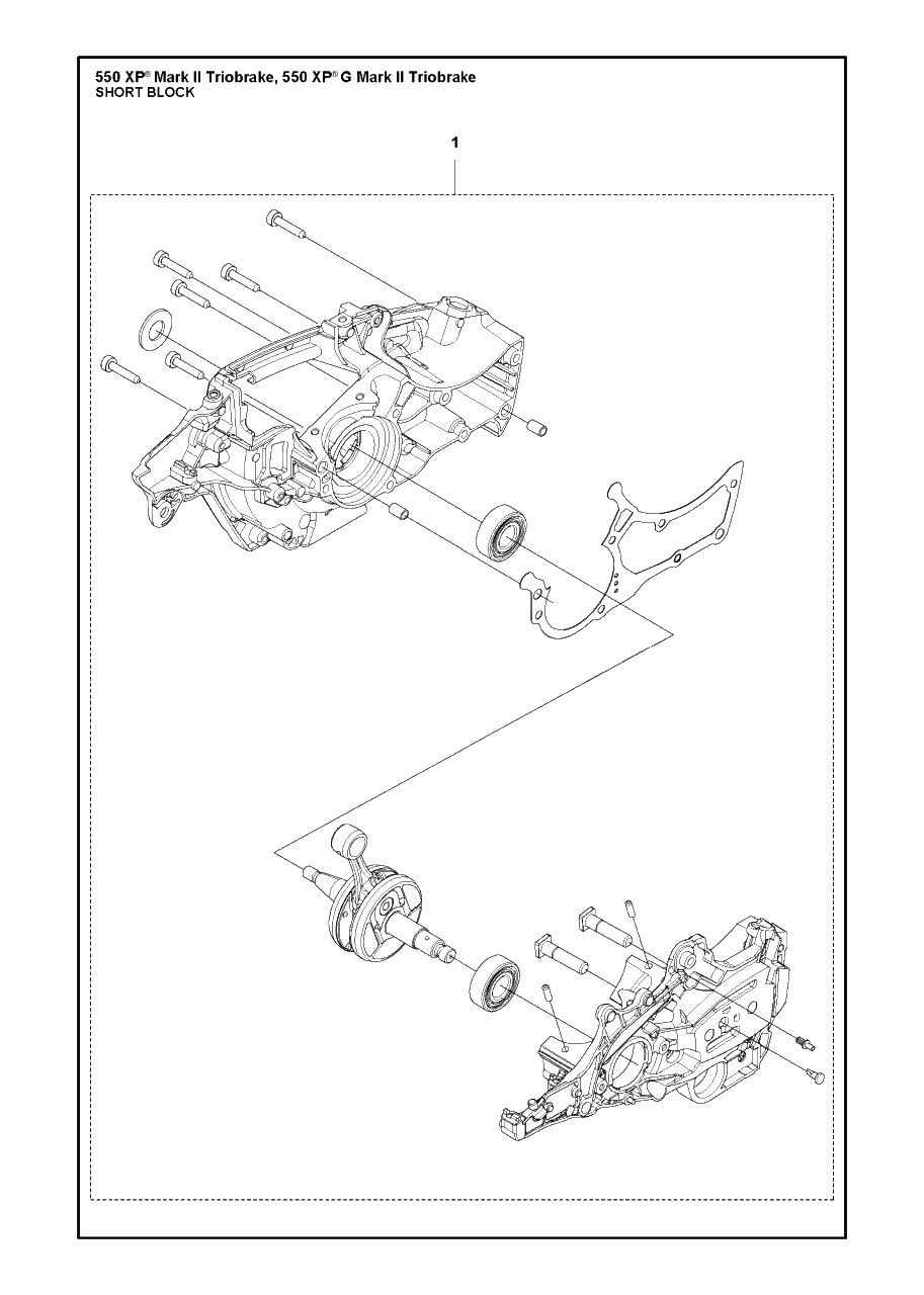 Short Block Diagram and Parts List for (Mark II)(TRIOBRAKE) Husqvarna Chainsaw