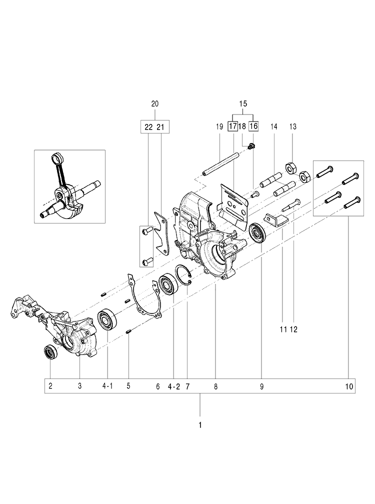 Crankcase Diagram and Parts List for  Husqvarna Chainsaw