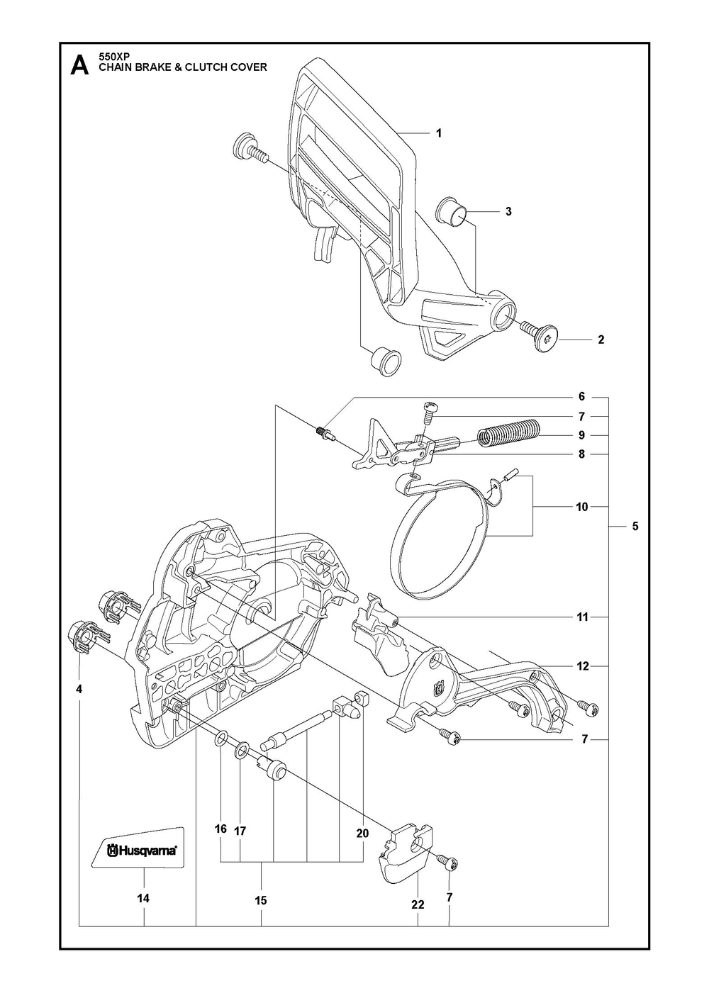 Chain Brake And Clutch Cover Diagram and Parts List for  Husqvarna Chainsaw