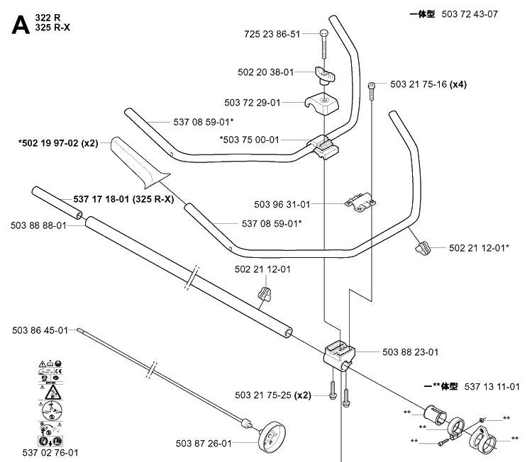 Shaft And Handle Diagram and Parts List for 20010500001-Current Husqvarna Edger