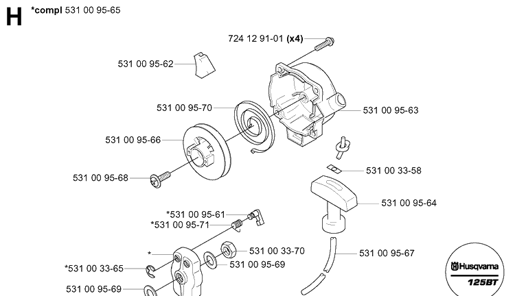 Starter Diagram and Parts List for (TH026D-AC57)(20041800001-Current) Husqvarna Leaf Blower / Vacuum