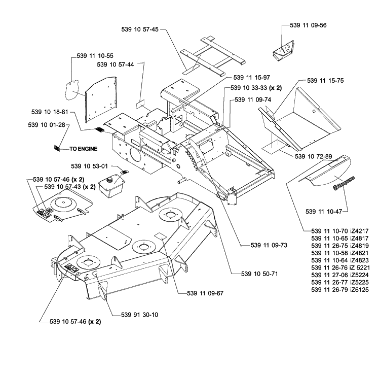 Decals Diagram and Parts List for IZ5225TXPKOA (968999307)(2005-12) Husqvarna Lawn Mower