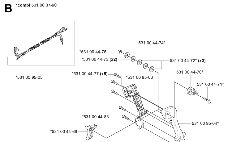 Handle And Controls Diagram and Parts List for (TH026D-AC57)(20041800001-Current) Husqvarna Leaf Blower / Vacuum