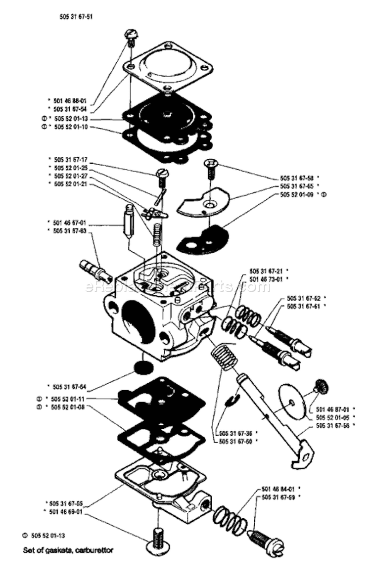 Page B Diagram and Parts List for 1983-01 Husqvarna Chainsaw