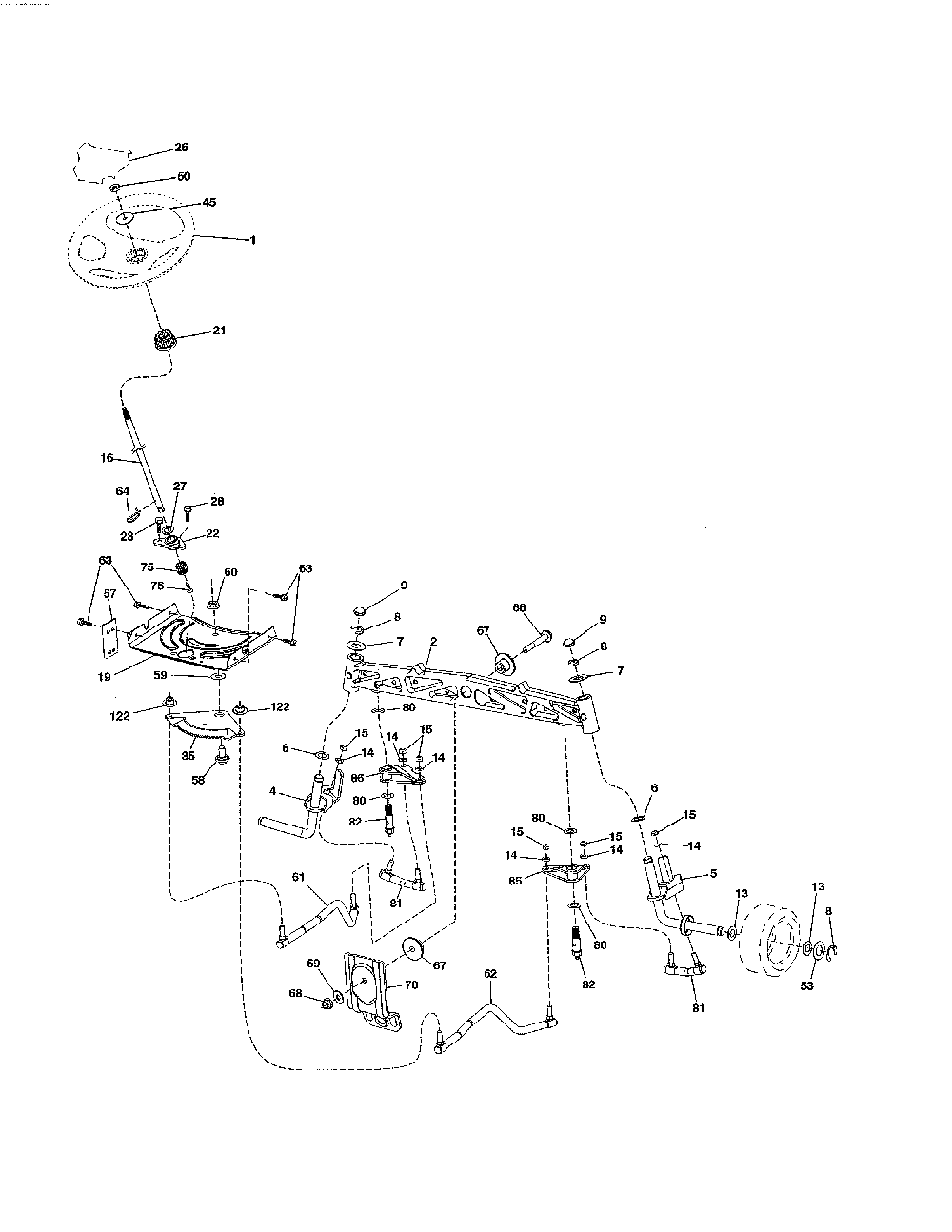 Steering Diagram and Parts List for  Husqvarna Lawn Tractor