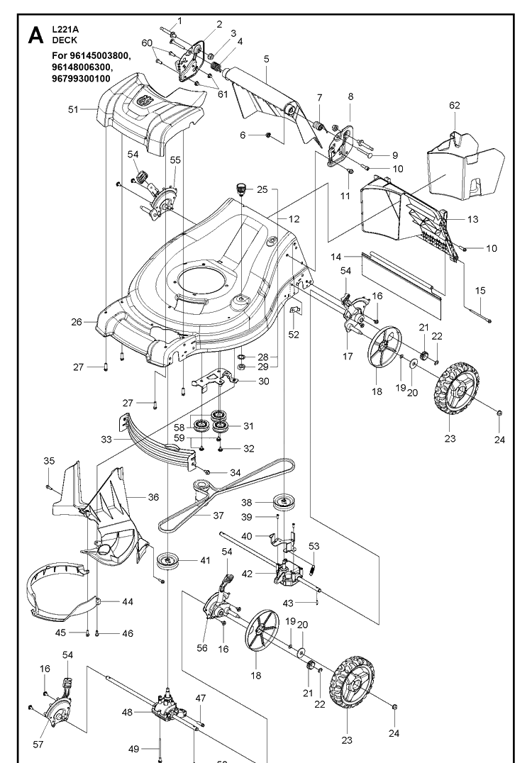 Mower Deck / Cutting Deck 2 Diagram and Parts List for  Husqvarna Lawn Mower