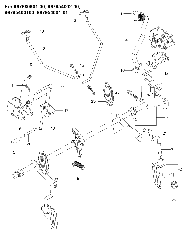 Mower Lift / Deck Lift Diagram and Parts List for  Husqvarna Lawn Mower