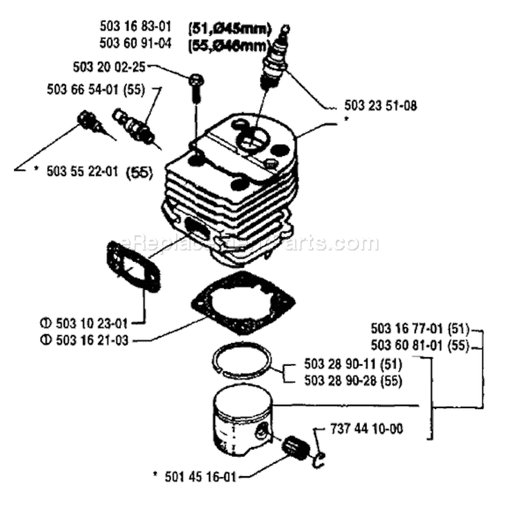 Page H Diagram and Parts List for 1994-06 Husqvarna Chainsaw
