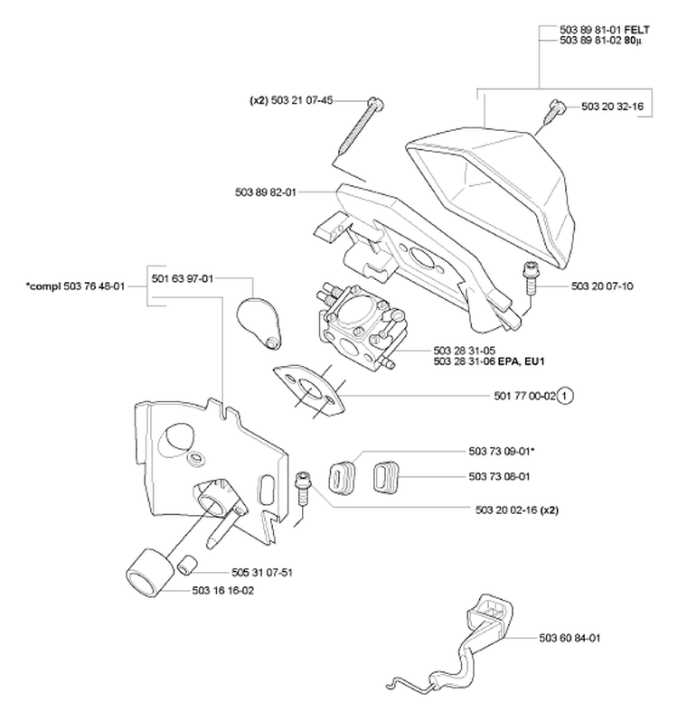 Page A Diagram and Parts List for 55 Rancher 2007-02 Husqvarna Chainsaw