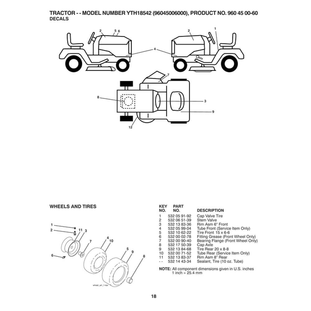Decals Diagram and Parts List for  Husqvarna Lawn Tractor