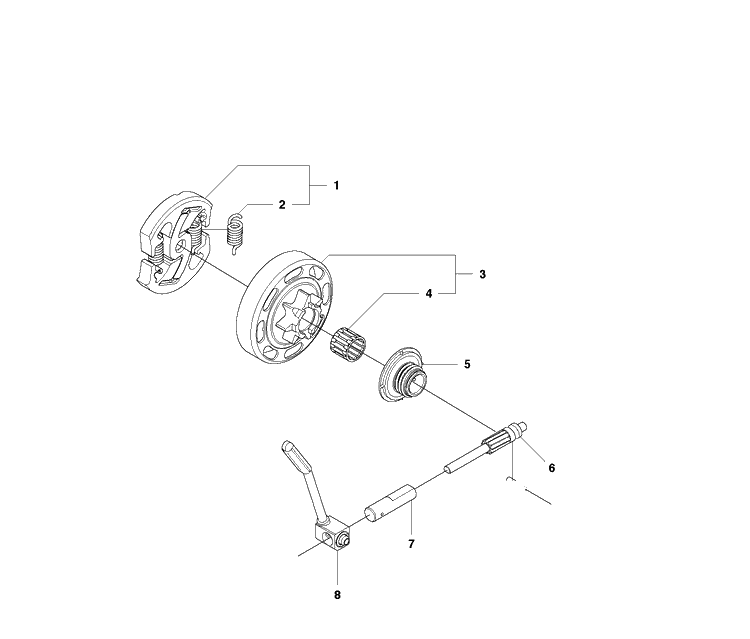 Clutch And Oil Pump Diagram and Parts List for 20102300001-20111800000 Husqvarna Chainsaw