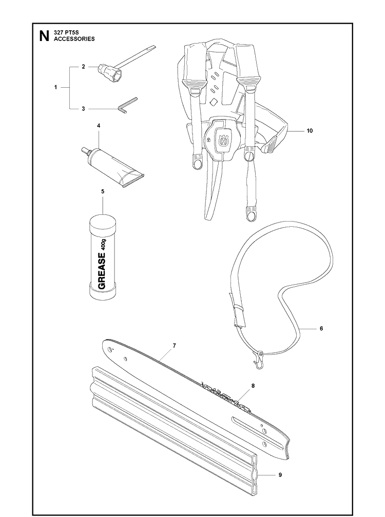 Accessories Diagram and Parts List for 20112300001-20120100000 Husqvarna Pole Saw